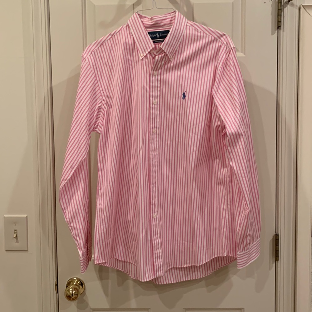 Pink and white pinstripe button down